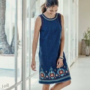 J. JILL | Embroidered Malibu Denim Shift Dress XSP